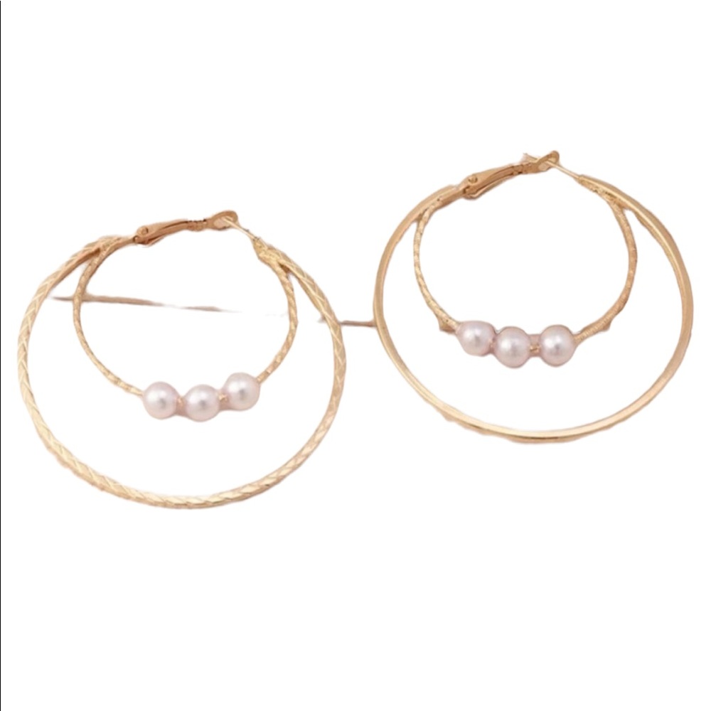 Gold Tone Layered Hoop Earrings - Picture 3 of 3